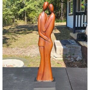 Mid Century Modern Biomorphic‎ Wood Sculpture Tall Couple Embrace Abstract Art